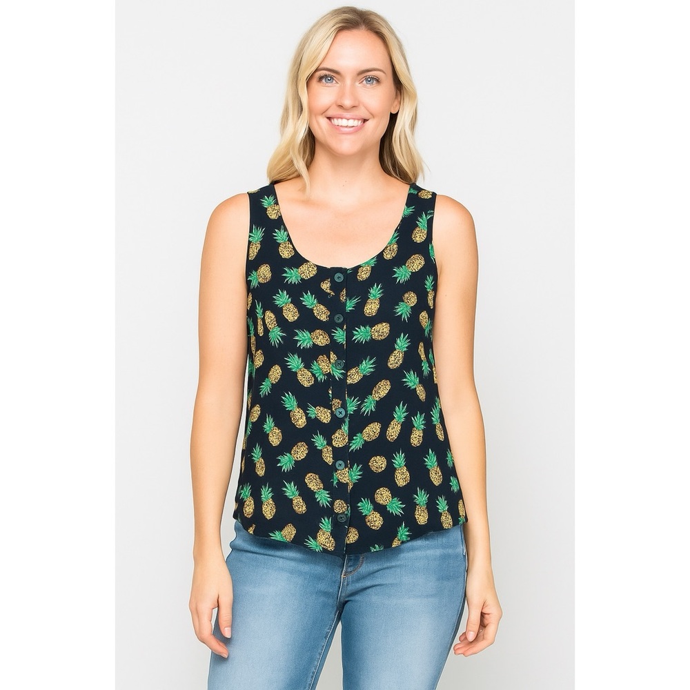 New Look | Novelty Pineapple Print Button Placket Soft Comfy Summer Tank Top